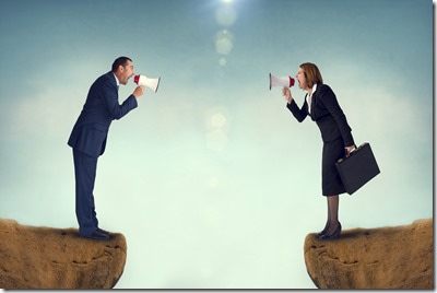 business concept conflict megaphone